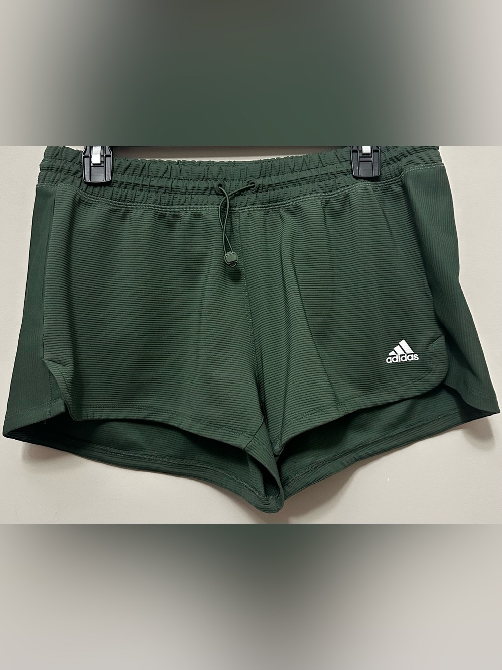 adidas Women's Pacer Ribbed Knit Training Shorts Shadow Green - Size L Large